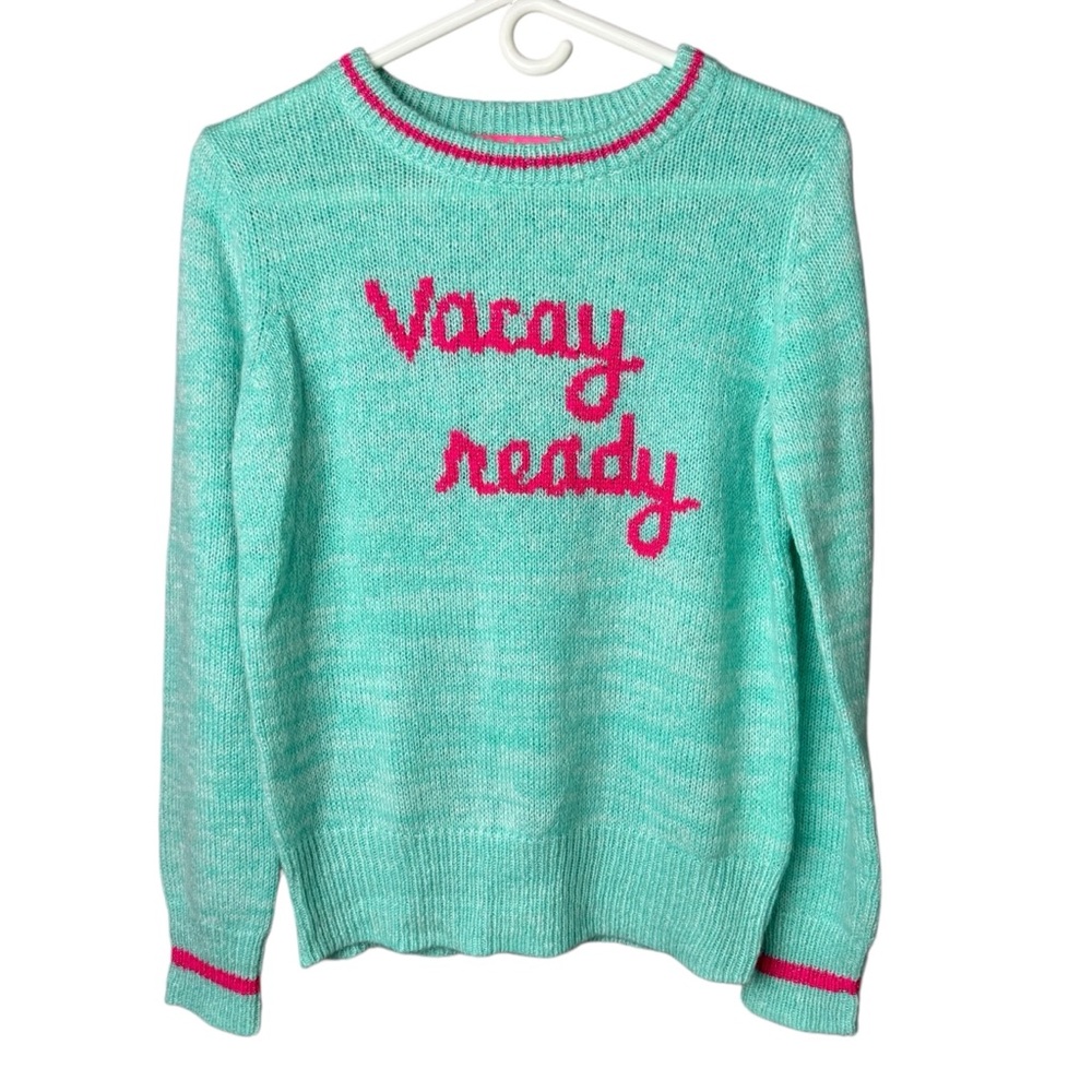 Lilly Pulitzer Rollins Sweater Surf Blue Vacay Ready Intarsia Pink S